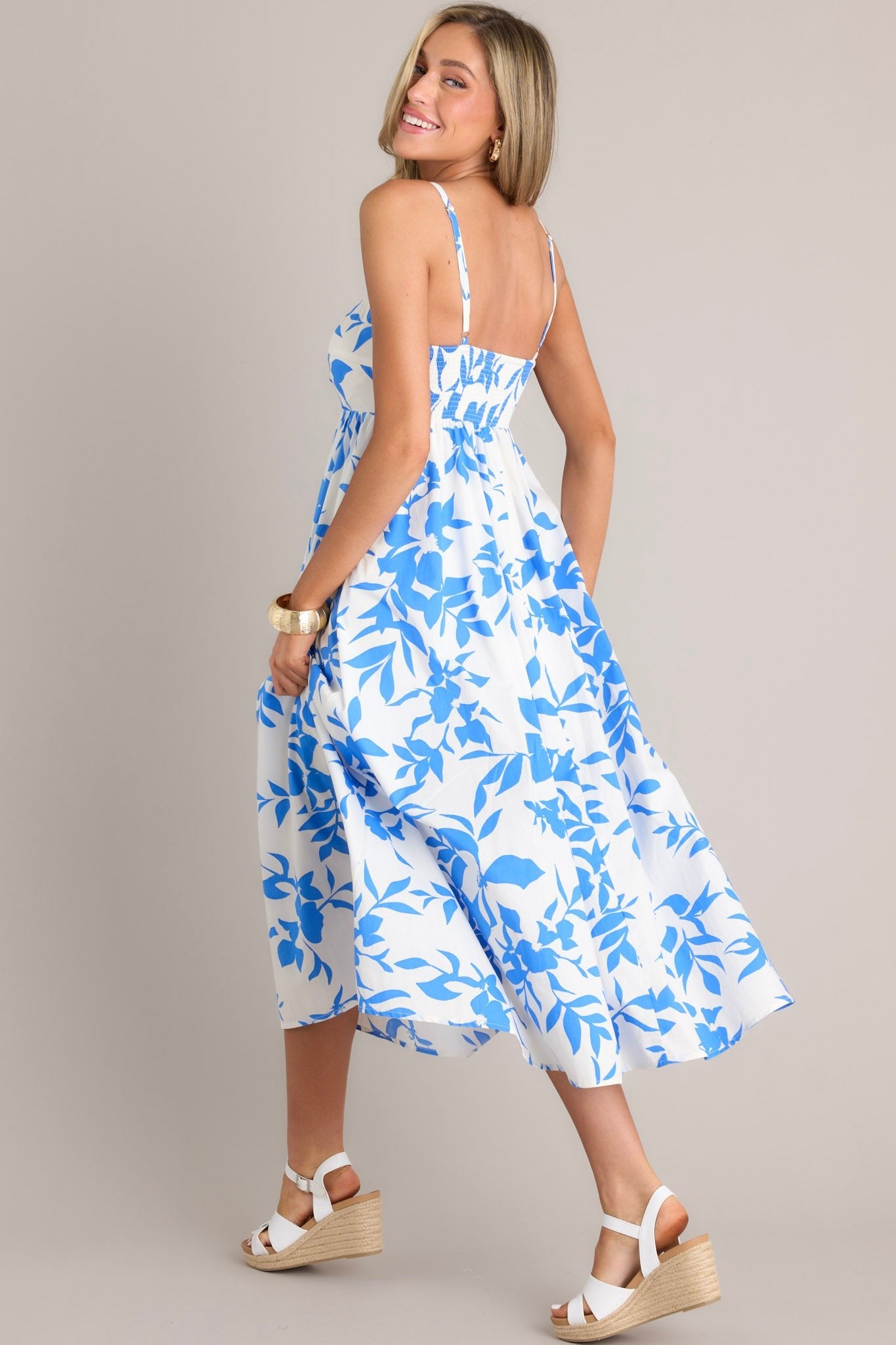 Blue & White Floral Midi Dress