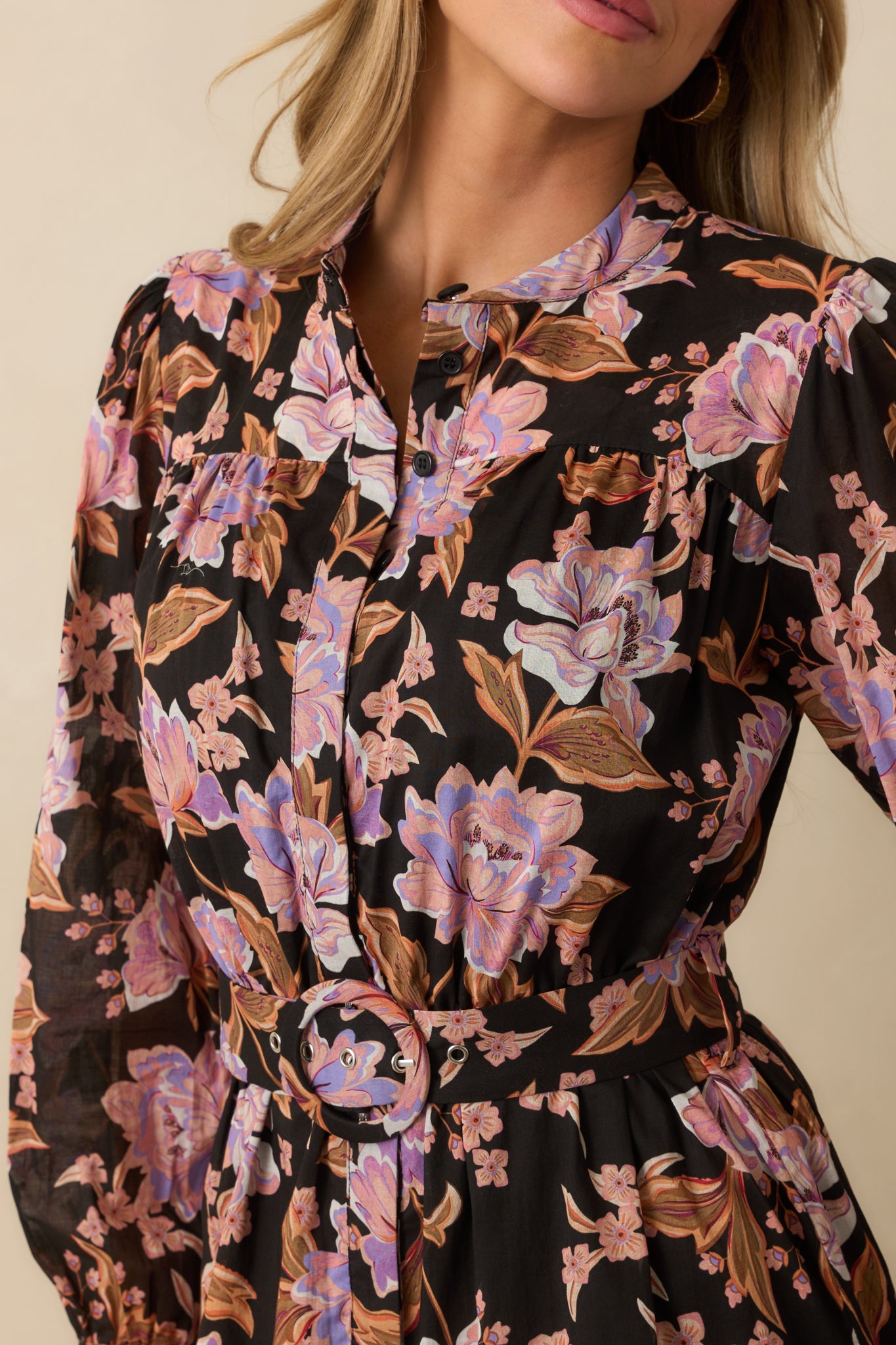 MINKPINK Willow Belted Mini Dress Black Floral Cotton| Red Dress