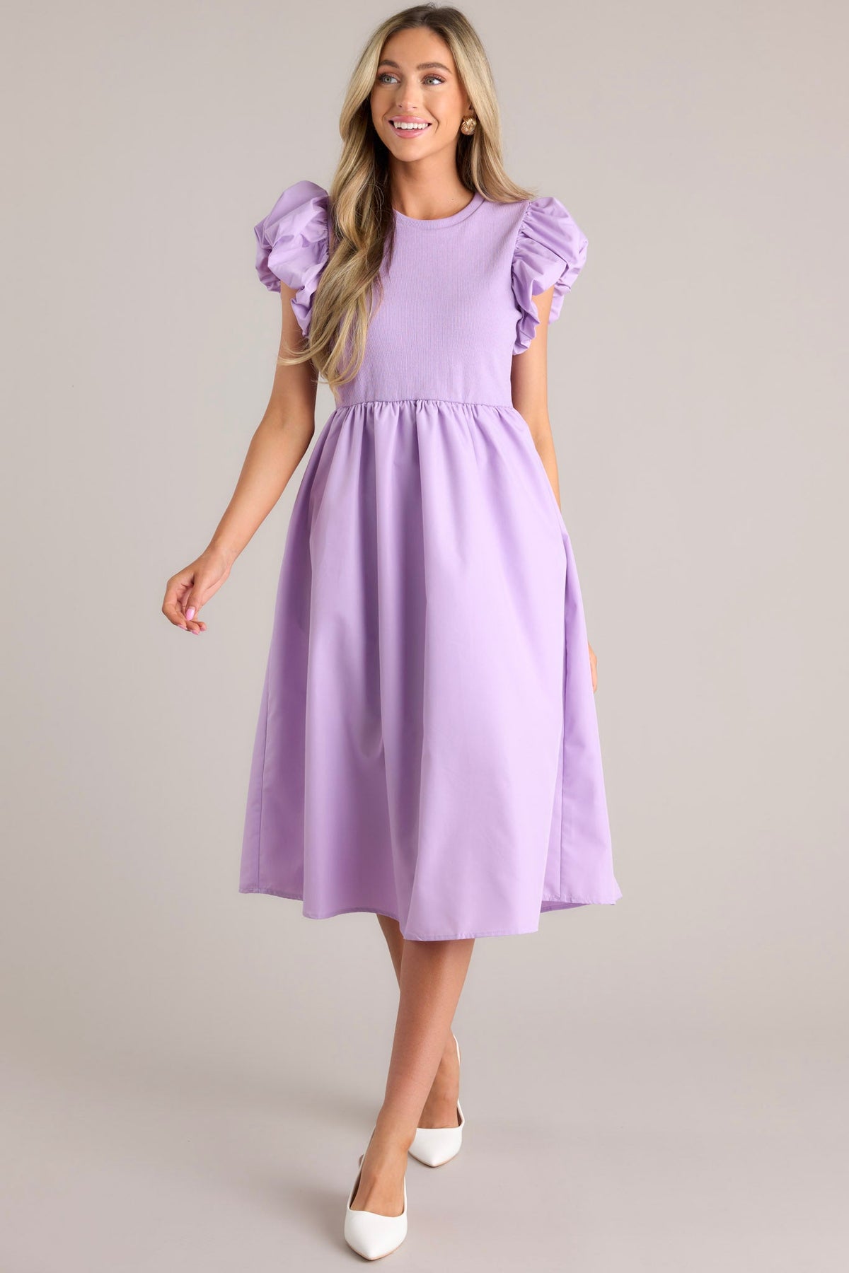 Lavender Puff Sleeve Midi Dress