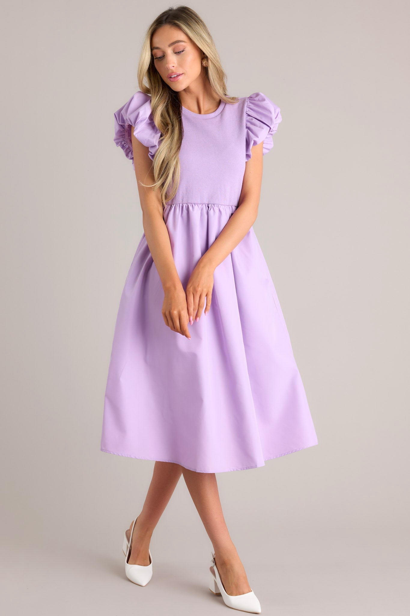 Lavender Puff Sleeve Midi Dress