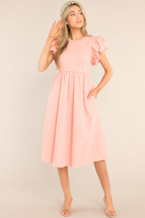 Salmon Pink Handspun Cotton Knee Length A-Line Slit Dress