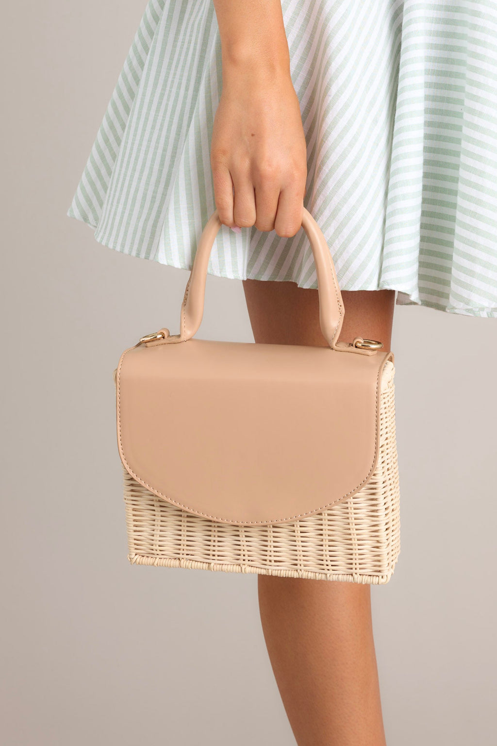 Tan Woven Convertible Handbag - All Handbags | Red Dress display picture 1