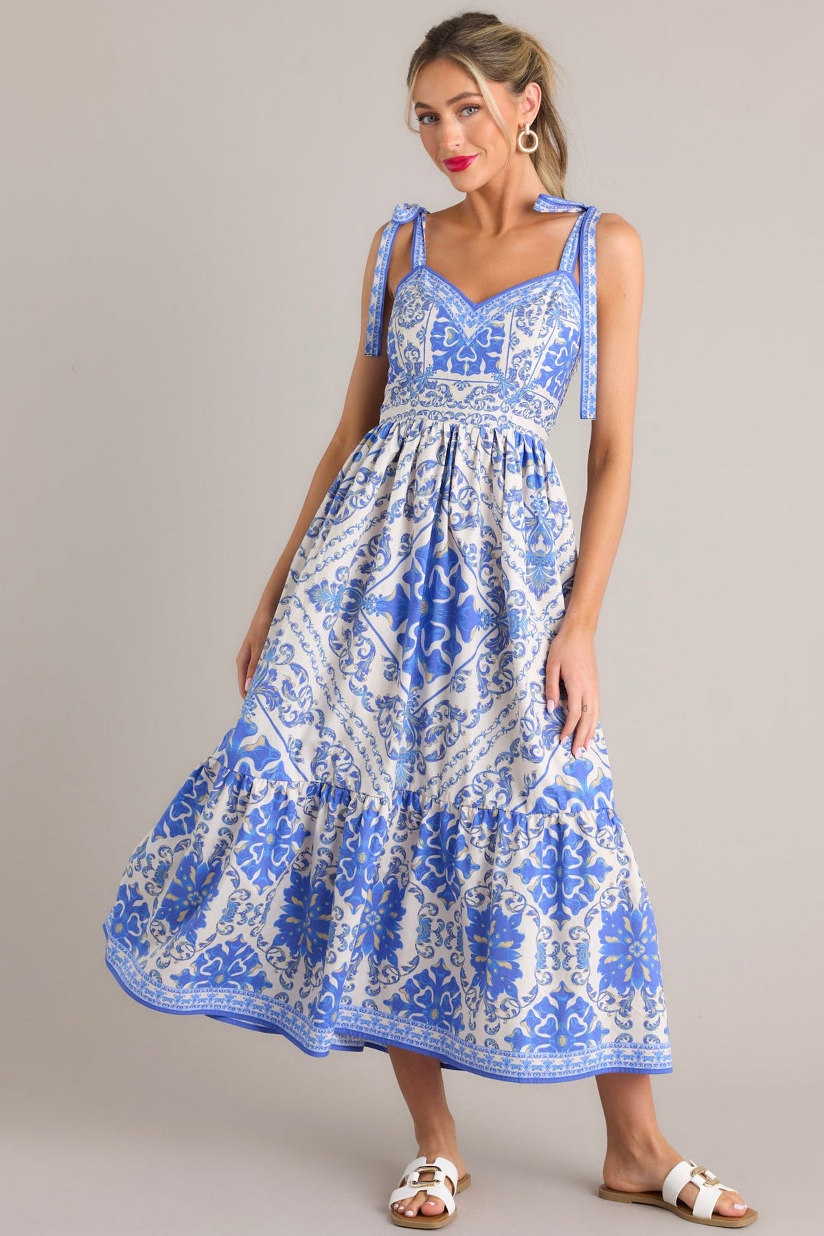 Sicilian Vibes Italian Majolica Print Square Halter Maxi Dress main image 1