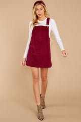 Collegiate Cutie Wine Corduroy Jumper - Red Dress