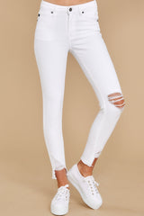 Come My Way White Distressed Skinny Jeans - Red Dress