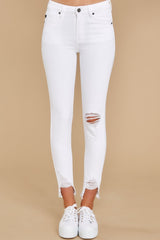 Come My Way White Distressed Skinny Jeans - Red Dress