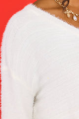 Cozy Upgrade White Crop Sweater - Red Dress