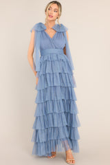 Creating Memories Ash Blue Tiered Tulle Maxi Dress - Red Dress