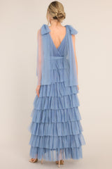 Creating Memories Ash Blue Tiered Tulle Maxi Dress - Red Dress