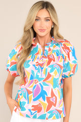 Daily Happenings Rainbow Floral Print Top - Red Dress