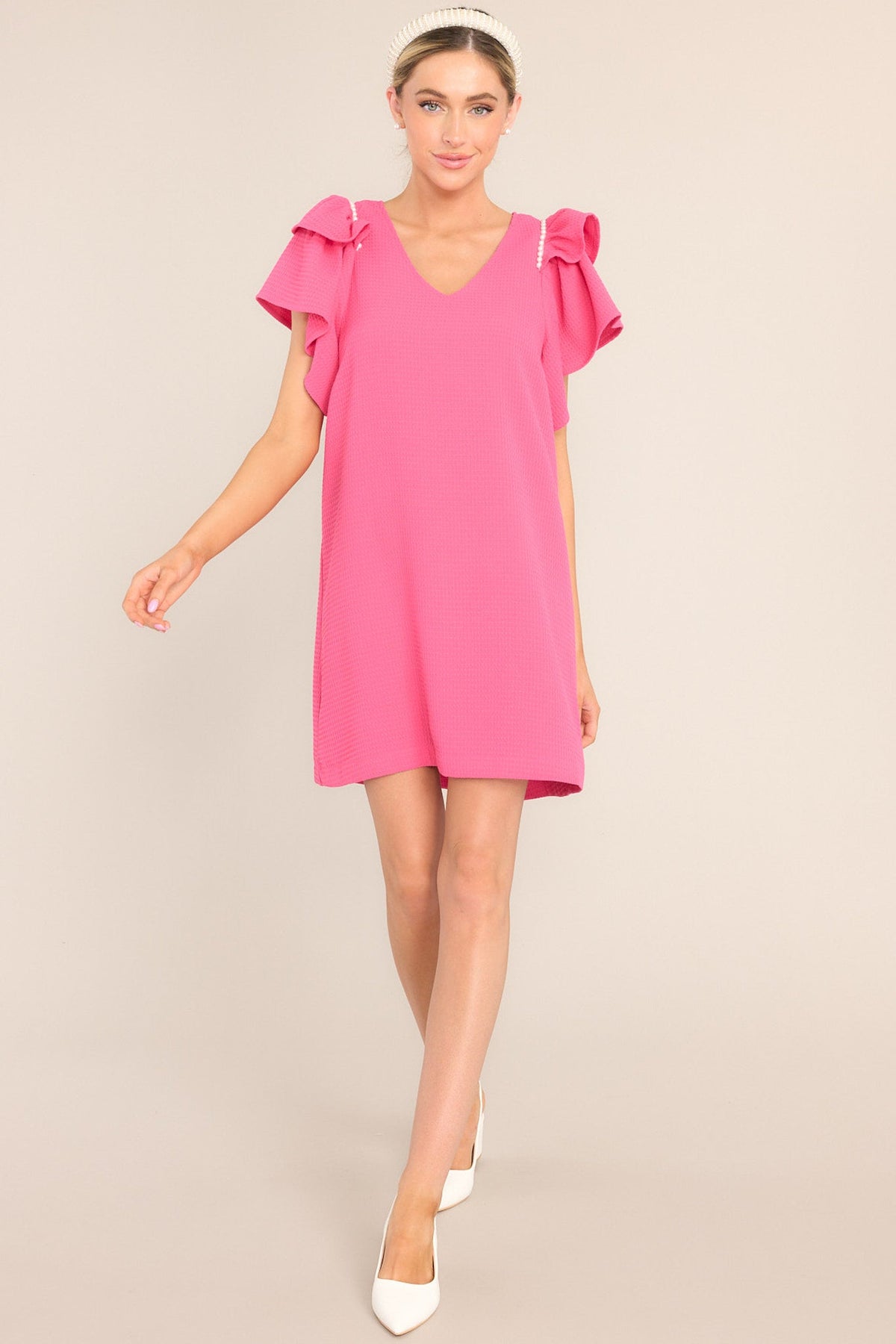 Dangerous Kind Beaded Mini Dress - Hot Pink