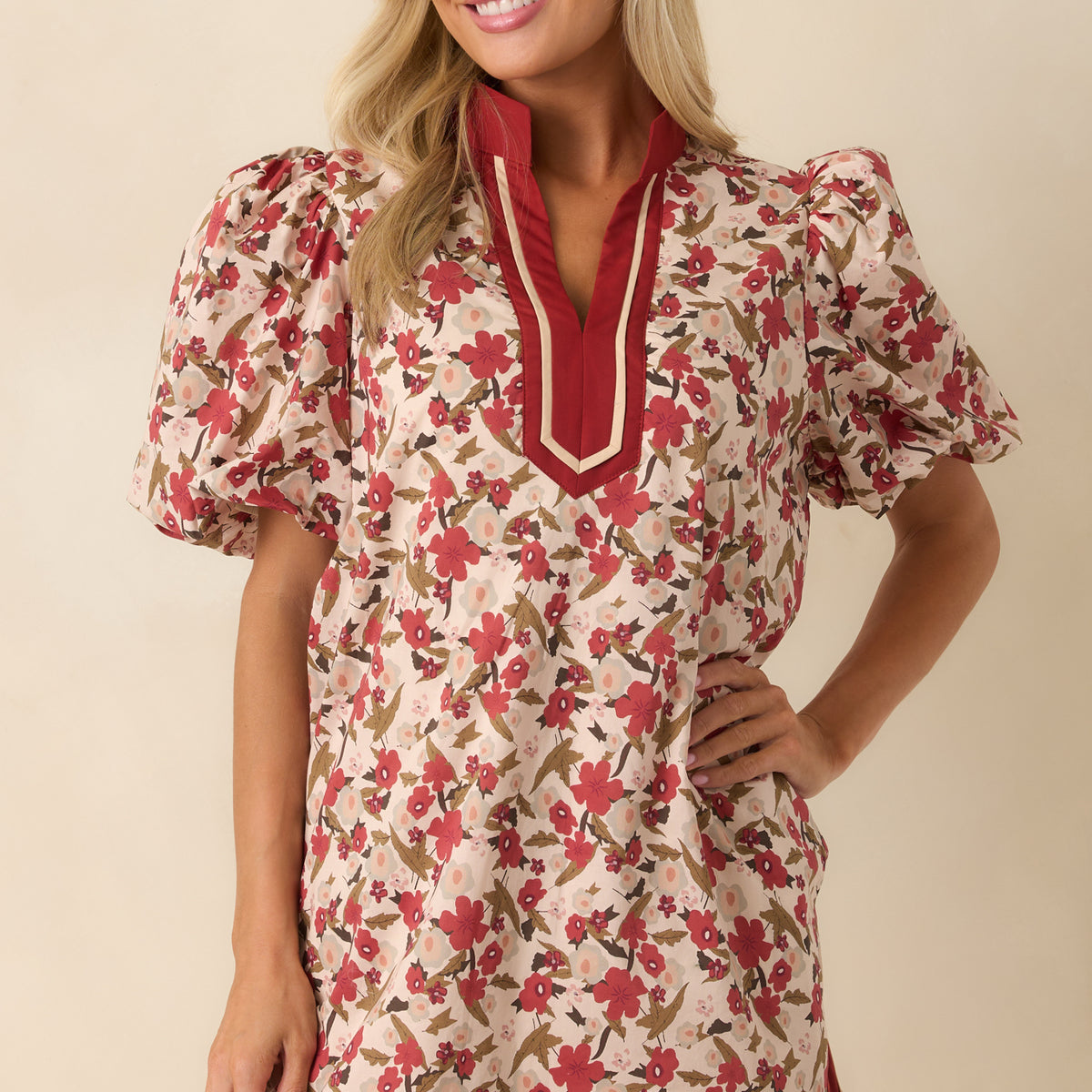 Dark Rust Multi Floral Print Cotton Mini Dress - Mini Dresses | Red Dress