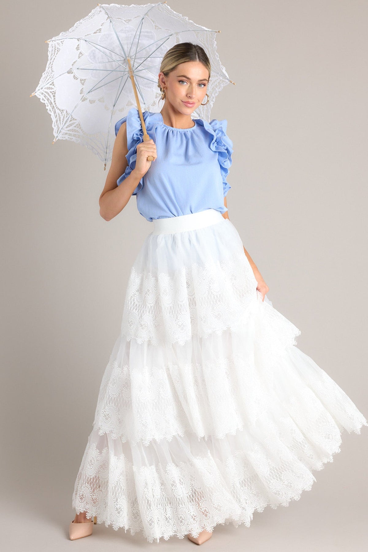 Blue Ruffled Top Light Blue Ruffled Top - All Tops | Red Dress