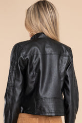 Defying The Odds Black Faux Leather Moto Jacket - Red Dress