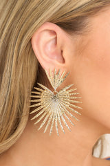 Delightful Touch Gold Statement Earrings - Red Dress