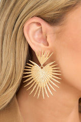Delightful Touch Matte Gold Statement Earrings - Red Dress