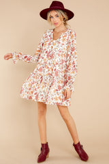 Did You Know Ivory And Burgundy Floral Print Dress - Red Dress