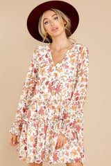 Did You Know Ivory And Burgundy Floral Print Dress - Red Dress