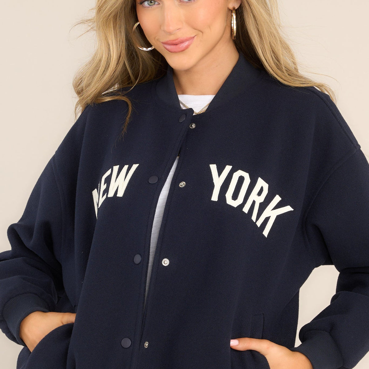 Navy Blue New York Varsity Jacket - All Outerwear | Red Dress Navy Blue New York Varsity Jacket - All Outerwear | Red Dress
