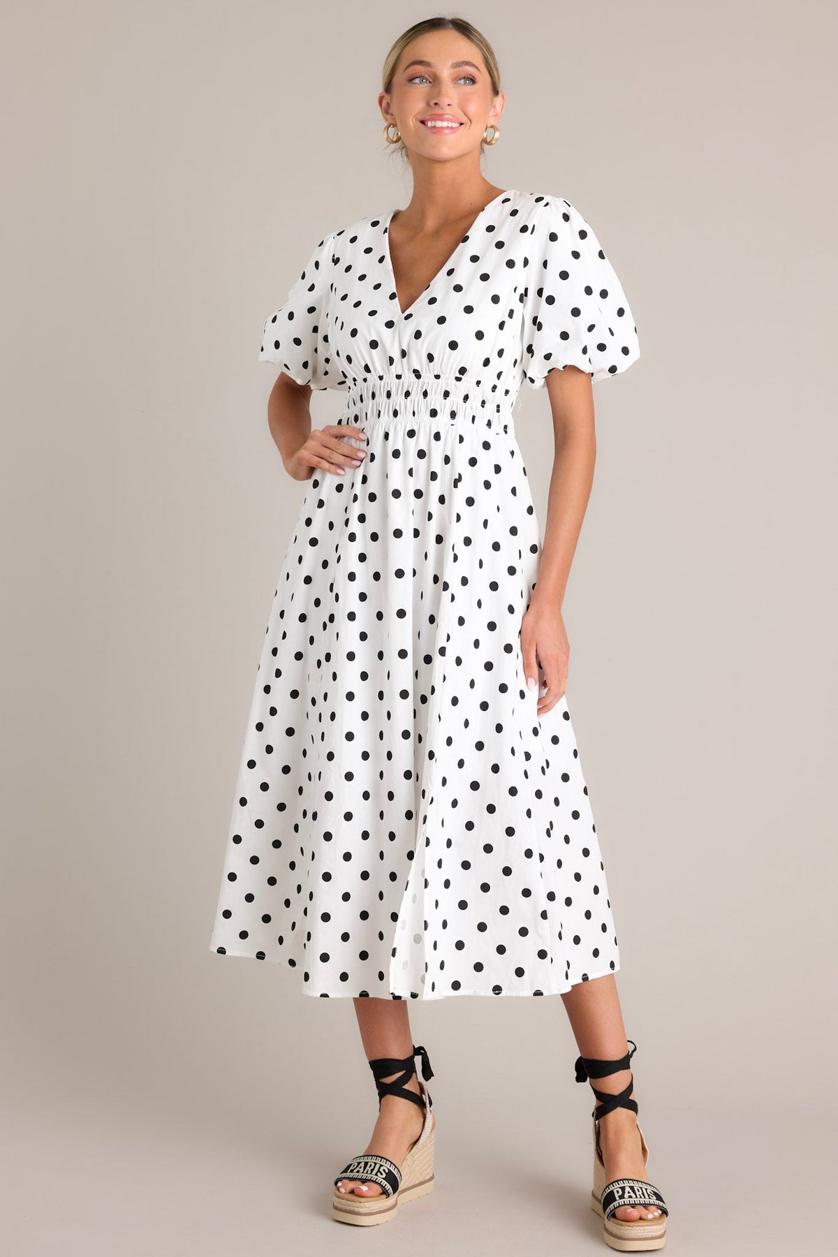 Parisian Dot Midi Dress in Black with White Polka Dot