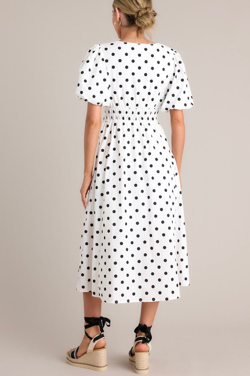 White & Black Polka Dot Midi Dress