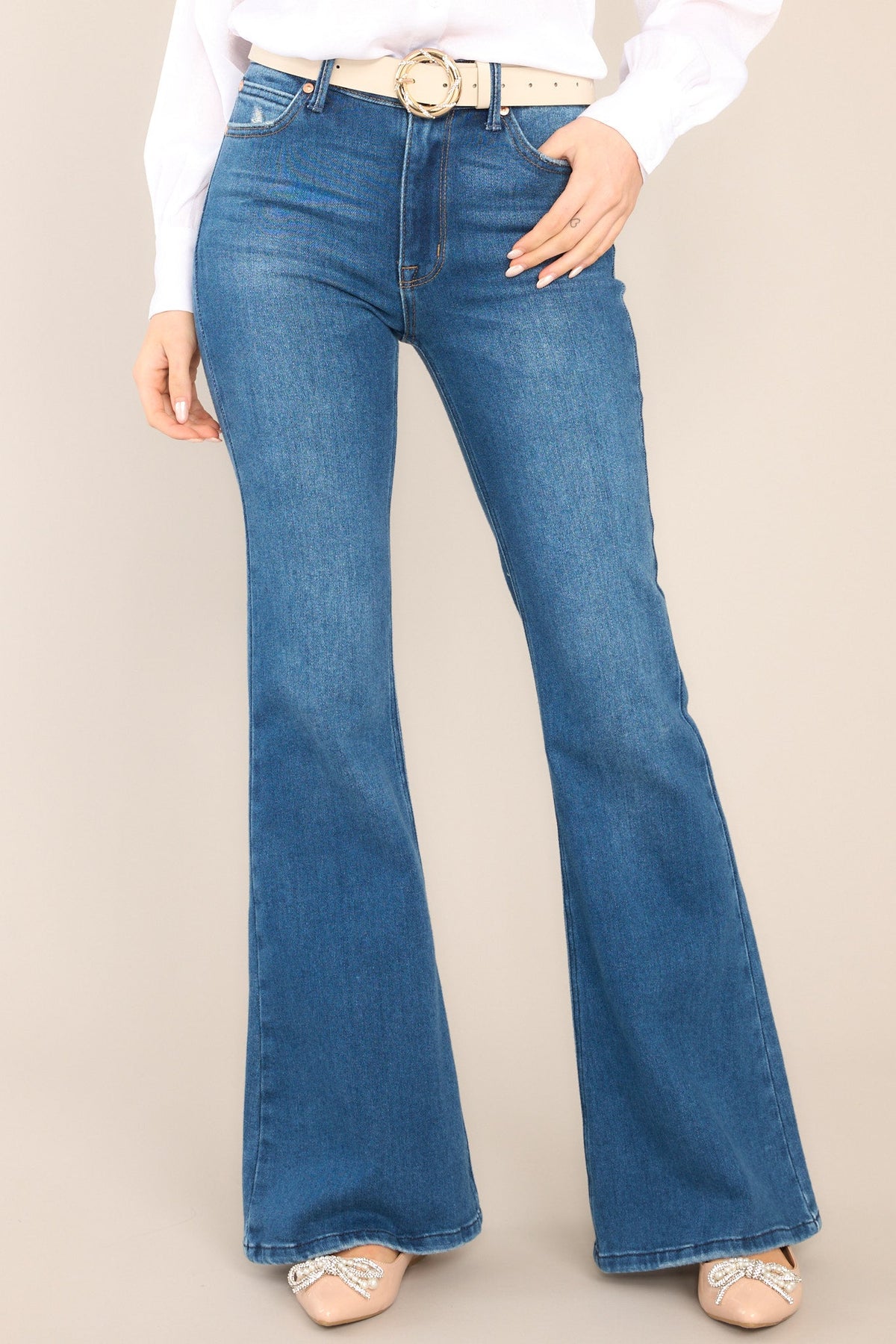 High-Waisted Dark Wash Flared Jeans