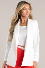 Down To Business White Blazer - Red Dress