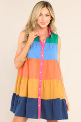 Dreaming On Blue Colorblock Dress - Red Dress