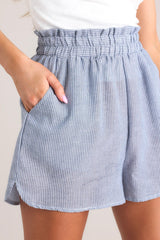 Dreams To Reality Dusty Blue Stripe Shorts - Red Dress