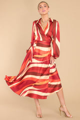 Elegant Edits Copper Multi Midi Dress - Red Dress