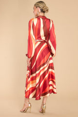 Elegant Edits Copper Multi Midi Dress - Red Dress