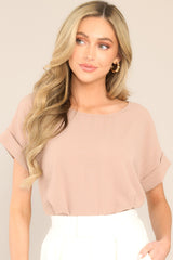 Elevated Classic Beige Short Sleeve Top - Red Dress