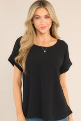 Elevated Classic Black Short Sleeve Top - Red Dress