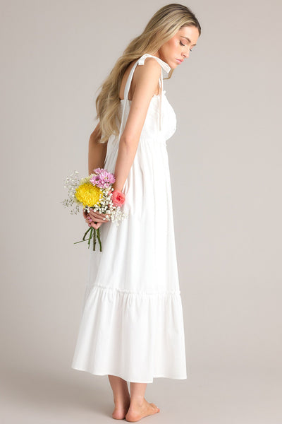 white pleated maxi dress Pleated Front White Maxi Dress - All Dresses