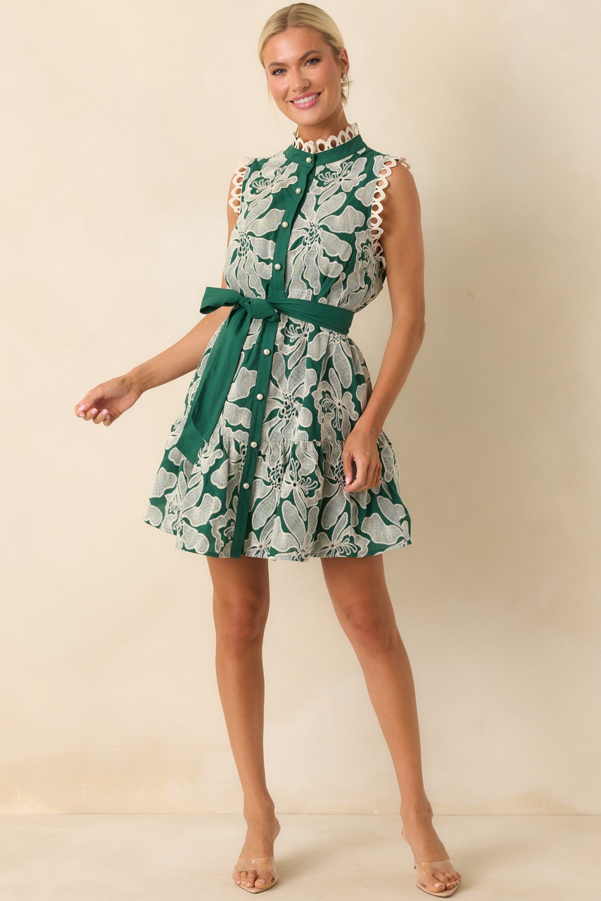 Emerald Green Floral Embroidered Dress