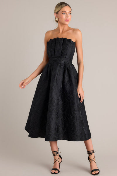 The Genevieve Black Jacquard Strapless Midi Dress - All