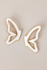 Enchanted Flutter Iridescent White Butterfly Earrings - Red Dress