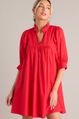Enchanting Encore Red Puff Sleeve Mini Dress (BACKORDER MAY) - Red Dress