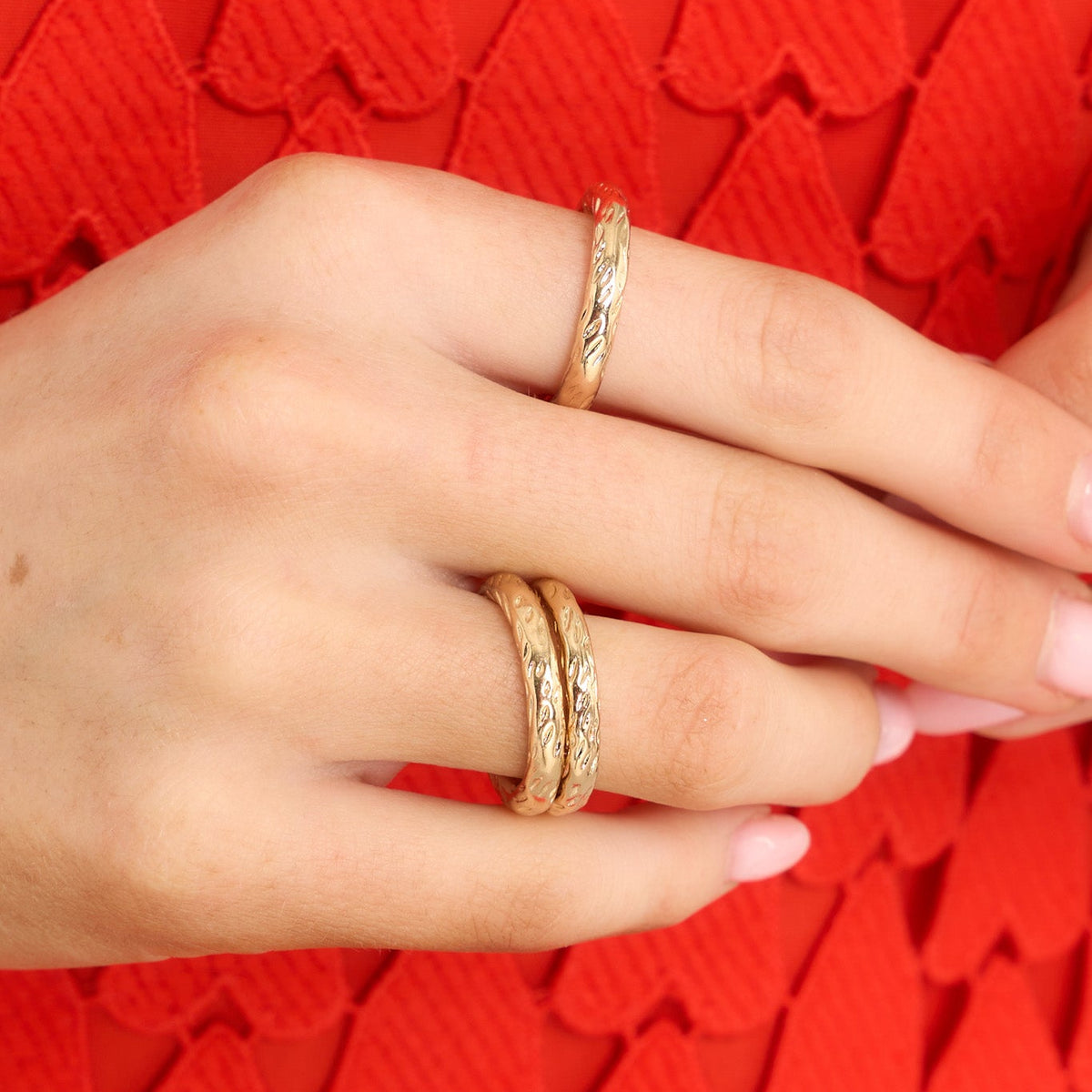 Gold Textured Set Of 3 Rings - All Jewelry | Red Dress