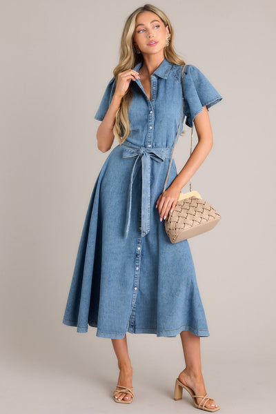 Medium Wash Denim Maxi Dress - All Denim | Red Dress