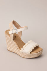 Escape to Sea Ivory Scalloped Espadrille Wedge Sandals - Red Dress