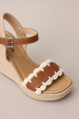 Escape to Sea Tan Scalloped Espadrille Wedge Sandals - Red Dress