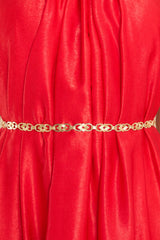 Essentially Chic Gold Belt - Red Dress