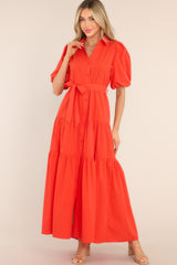Eternal Flame Red Button Front Maxi Dress - Red Dress