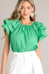 Everyday Radiance Green Ruffle Sleeve Top - Red Dress