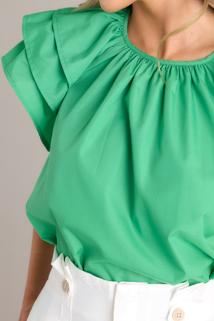 Green Ruffle Sleeve Top - All Tops | Red Dress