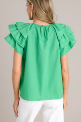 Everyday Radiance Green Ruffle Sleeve Top - Red Dress