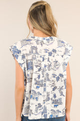 Everyday Smiles Blue & White Tropical Print Top - Red Dress