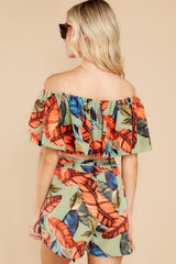 Exotic Babe Sage Green And Red Leaf Print Two Piece Set - Red Dress