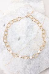 Feeling Divine Gold Pearl Necklace - Red Dress